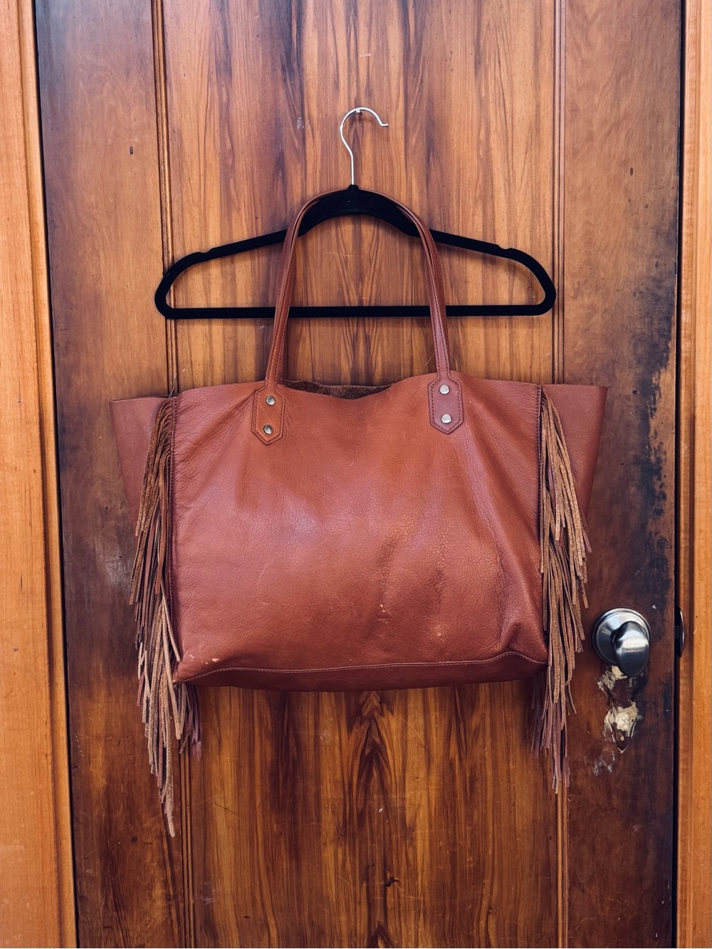 Sam Edelman 100% Genuine Leather Caramel Brown Fringe Tote Bag w/ Laptop Case